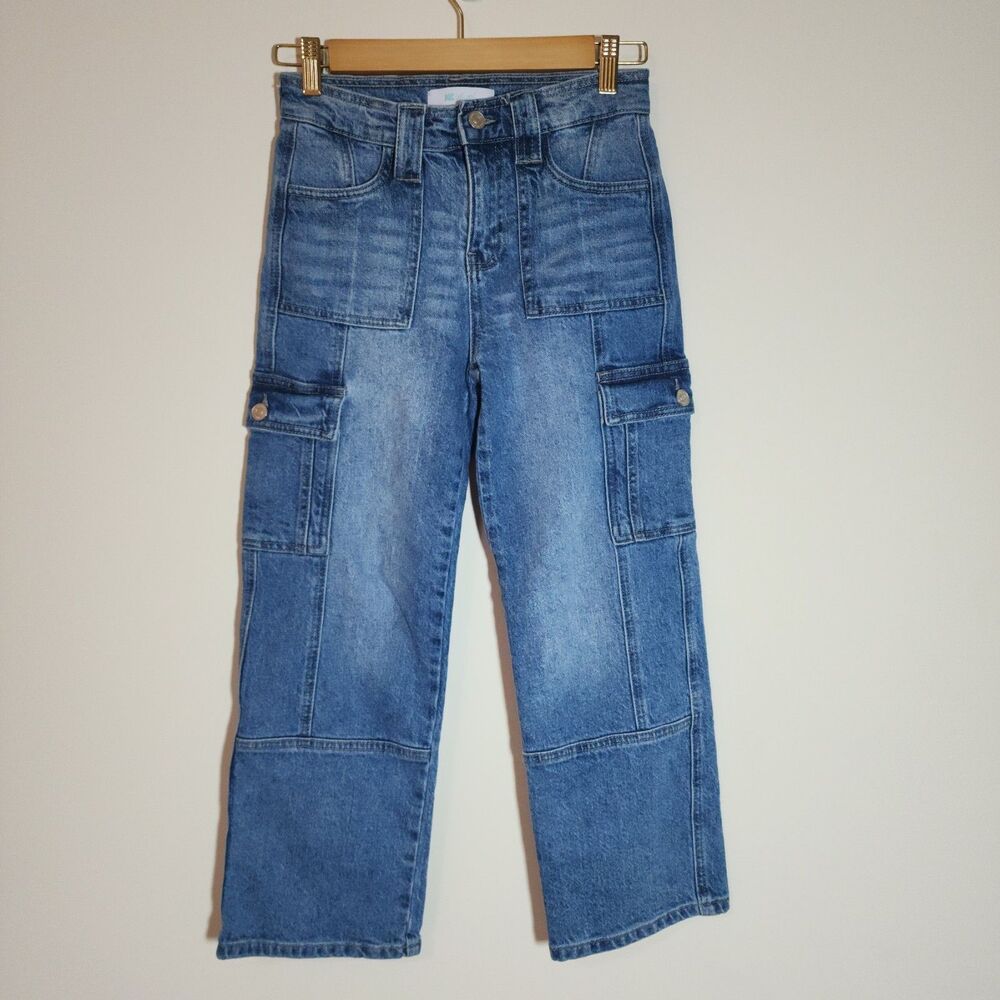 KC Youth KanCan Bay High Rise Slim Straight Cargo Pants Blue Jeans Girl's 14